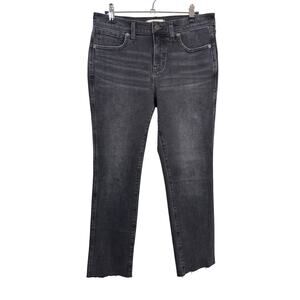 Madewell Stovepipe Jeans Womens 27P Black Mid Rise Raw Hem Straight Stretch